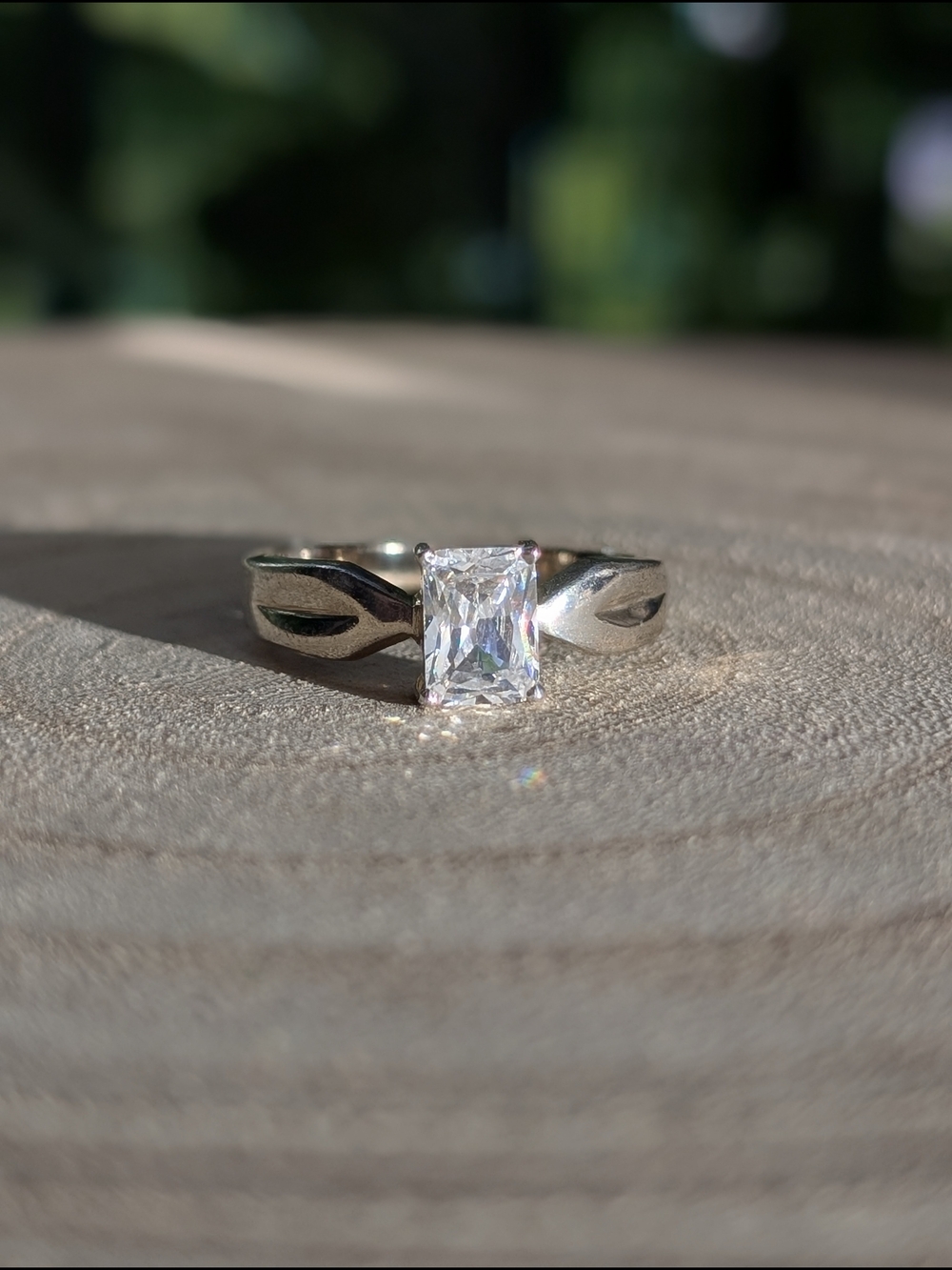 Vintage Radiant Cut Cubic Zirconia Engagement Ring Sterling Silver Size 7